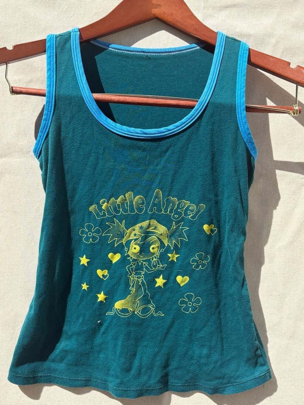 Little Angel Teal Tank Top with Yellow Graphic